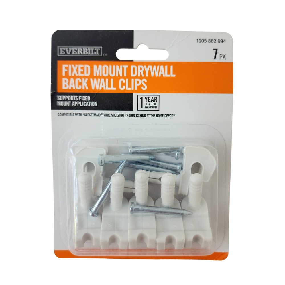 Everbilt Fixed Mount Drywall Back Wall Clips for Wire Shelving 7 Pack 1005862694